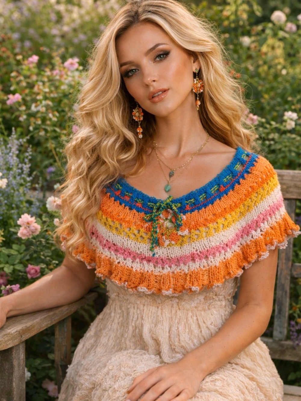 Hand Knits 2 Love Cotton Circular Shawl Flower   Adjustable Fit Designer Hip